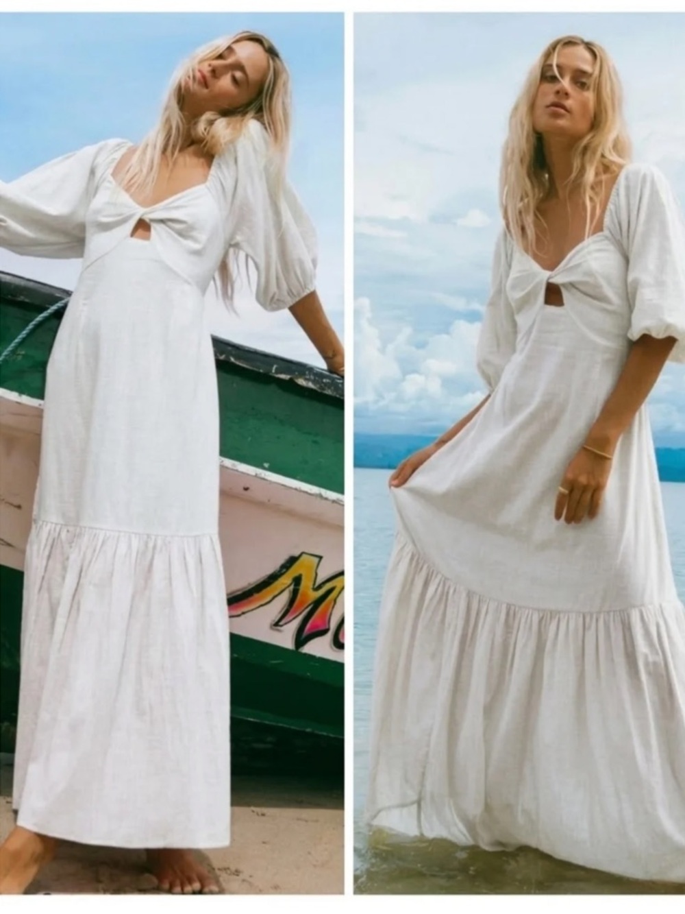 NWT Billabong Paradise Cove Maxi Dress White Small - Cotton Twist Front